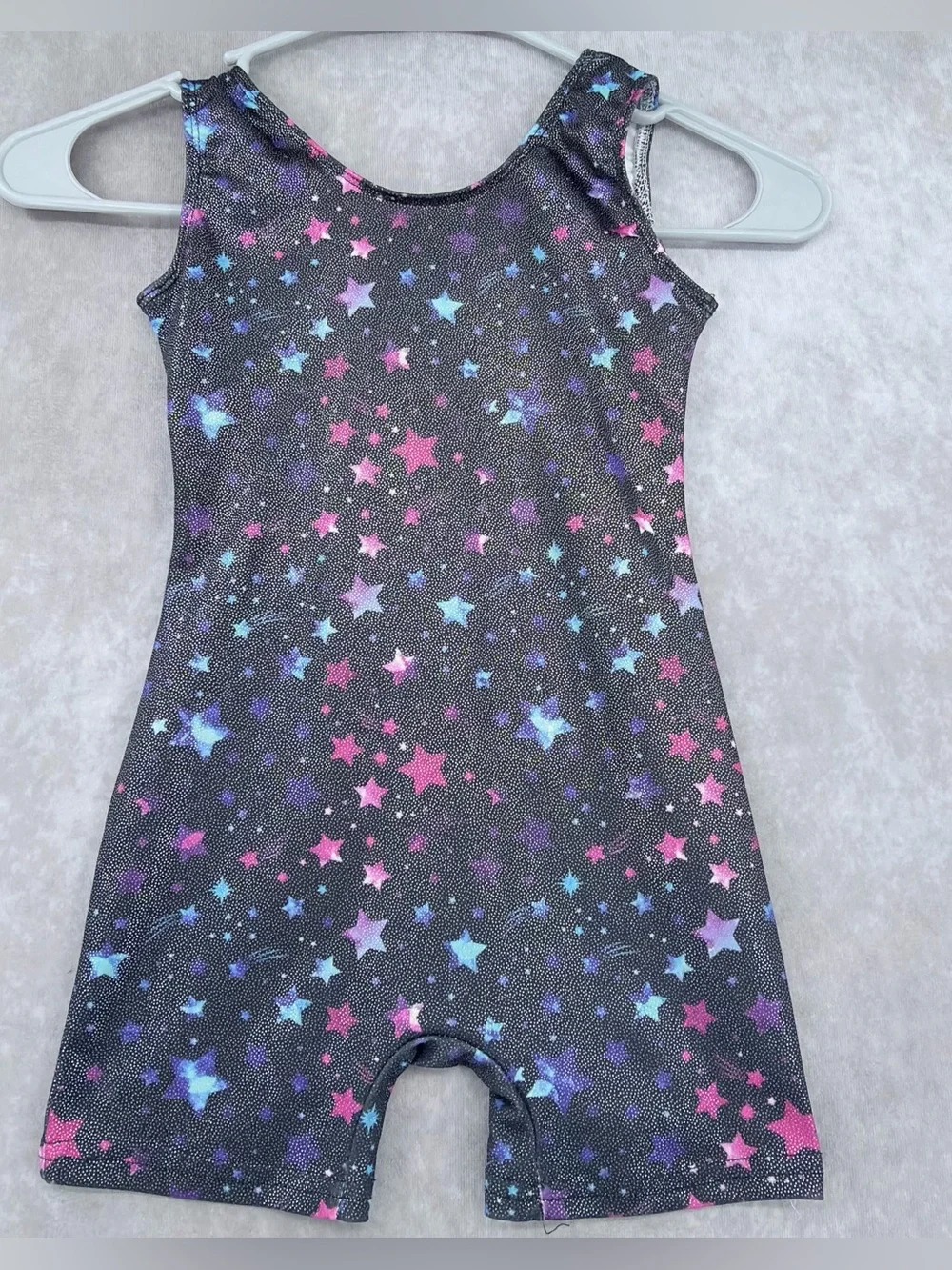 Girls Black Star Print Gymnastics Leotard Romper small